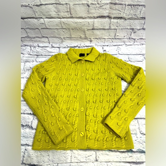 MAG by Magaschoni Women's Long‎ Sleeve Cable Knit Button Down 100% Lambswool  XS - Picture 1 of 13